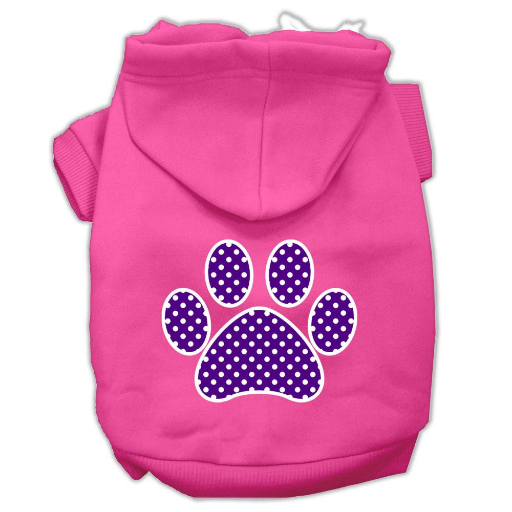 Purple Swiss Dot Paw Screen Print Pet Hoodies Bright Pink Size XS (8)