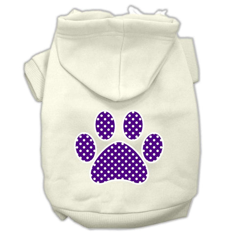 Purple Swiss Dot Paw Screen Print Pet Hoodies Cream Size XS (8)