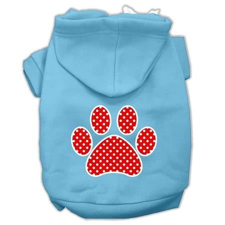 Red Swiss Dot Paw Screen Print Pet Hoodies Baby Blue Size Lg (14)