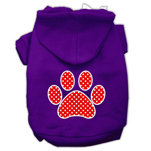 Red Swiss Dot Paw Screen Print Pet Hoodies Purple Size Med (12)