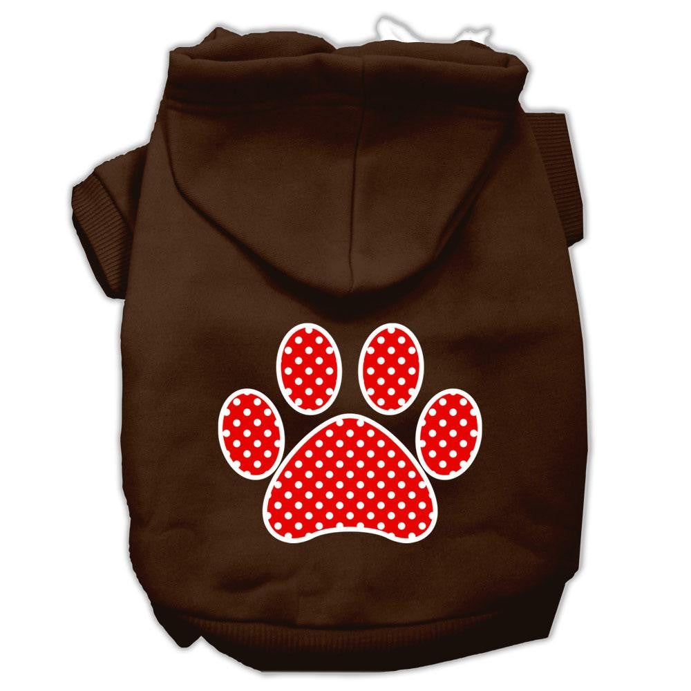 Red Swiss Dot Paw Screen Print Pet Hoodies Brown Size Sm (10)