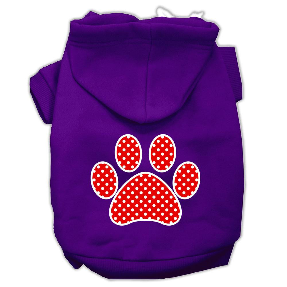 Red Swiss Dot Paw Screen Print Pet Hoodies Purple Size Sm (10)