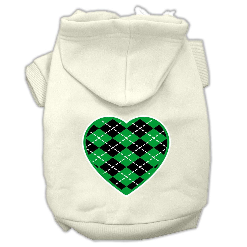 Argyle Heart Green Screen Print Pet Hoodies Cream Size XS (8)