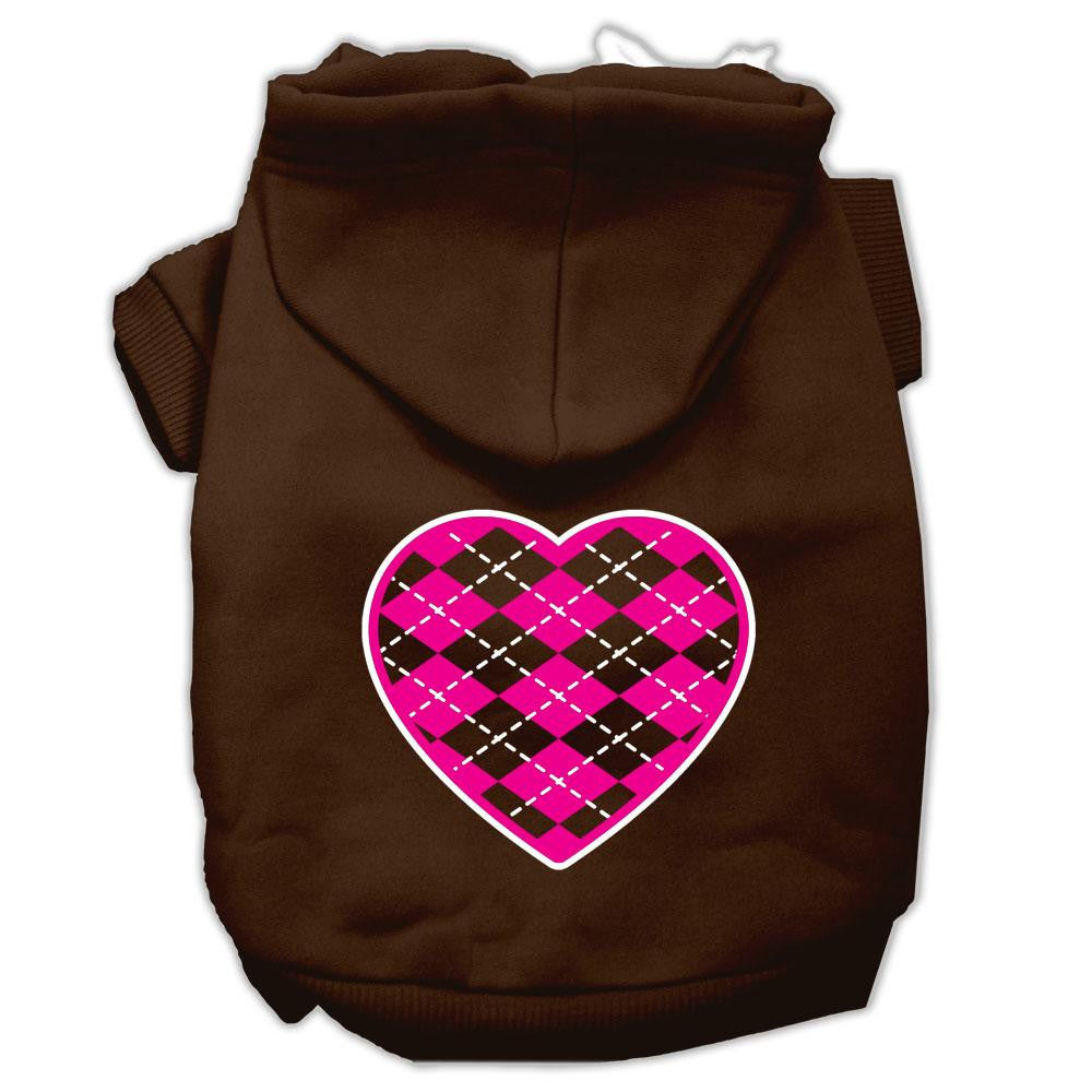 Argyle Heart Pink Screen Print Pet Hoodies Brown Size Med (12)