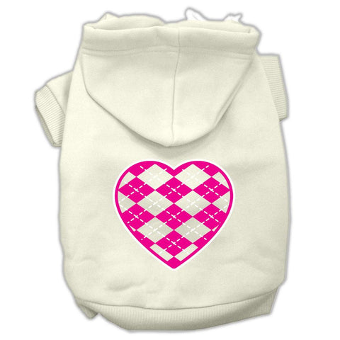 Argyle Heart Pink Screen Print Pet Hoodies Cream Size XL (16)