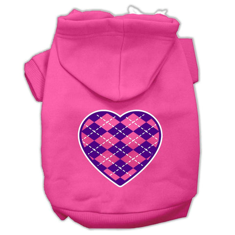 Argyle Heart Purple Screen Print Pet Hoodies Bright Pink Size Lg (14)