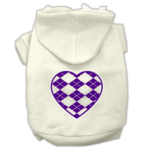 Argyle Heart Purple Screen Print Pet Hoodies Cream Size L (14)