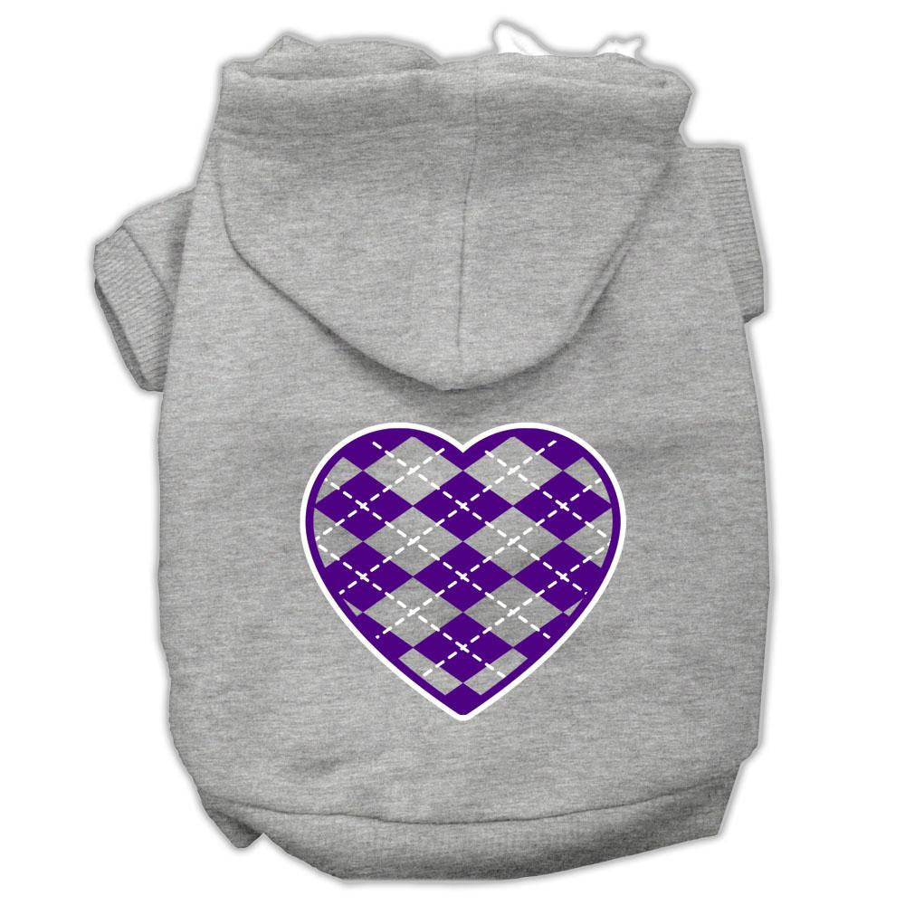 Argyle Heart Purple Screen Print Pet Hoodies Grey Size Lg (14)