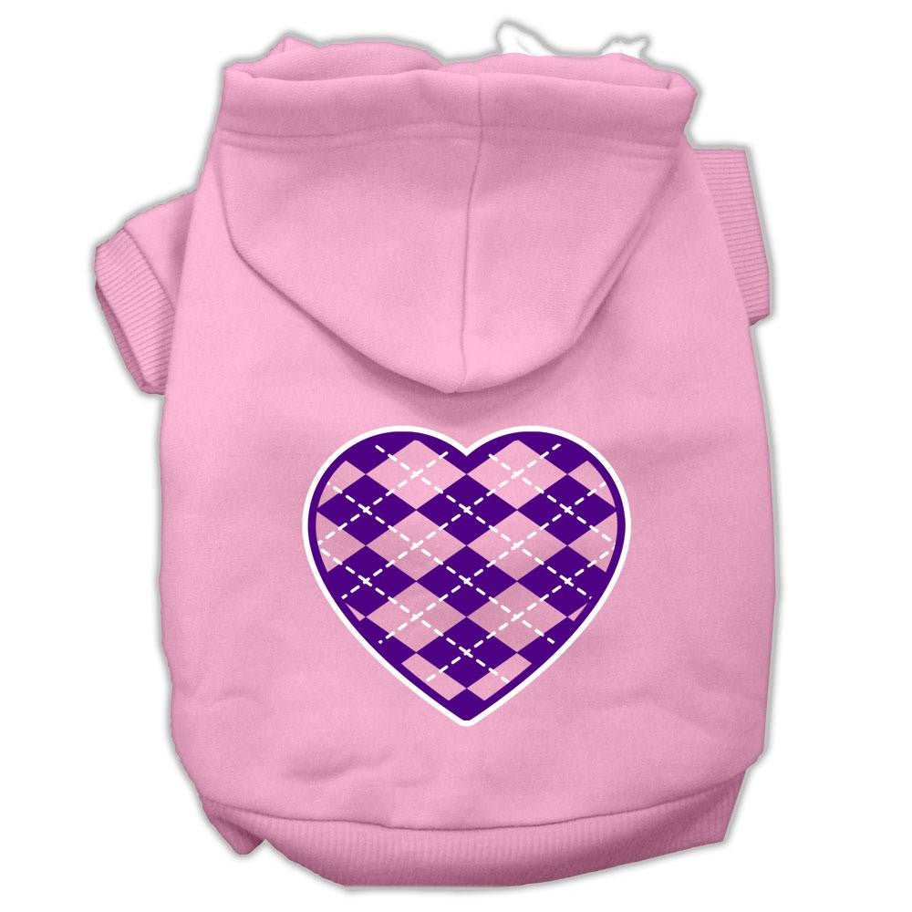 Argyle Heart Purple Screen Print Pet Hoodies Light Pink Size Med (12)