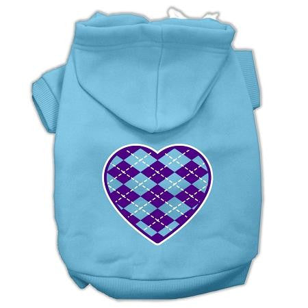 Argyle Heart Purple Screen Print Pet Hoodies Baby Blue Size Sm (10)