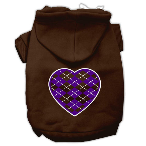 Argyle Heart Purple Screen Print Pet Hoodies Brown Size XS (8)