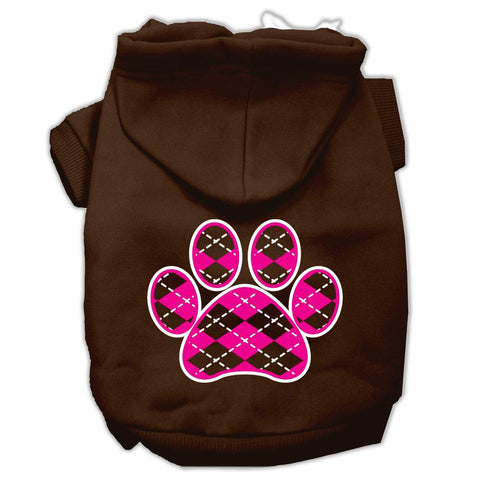 Argyle Paw Pink Screen Print Pet Hoodies Brown Size Lg (14)