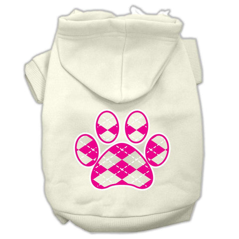 Argyle Paw Pink Screen Print Pet Hoodies Cream Size L (14)