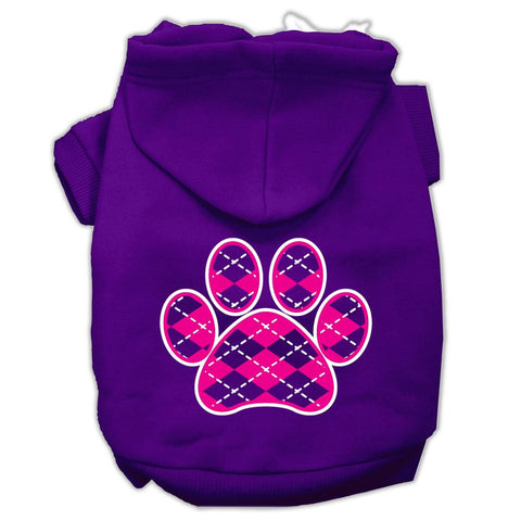 Argyle Paw Pink Screen Print Pet Hoodies Purple Size Lg (14)