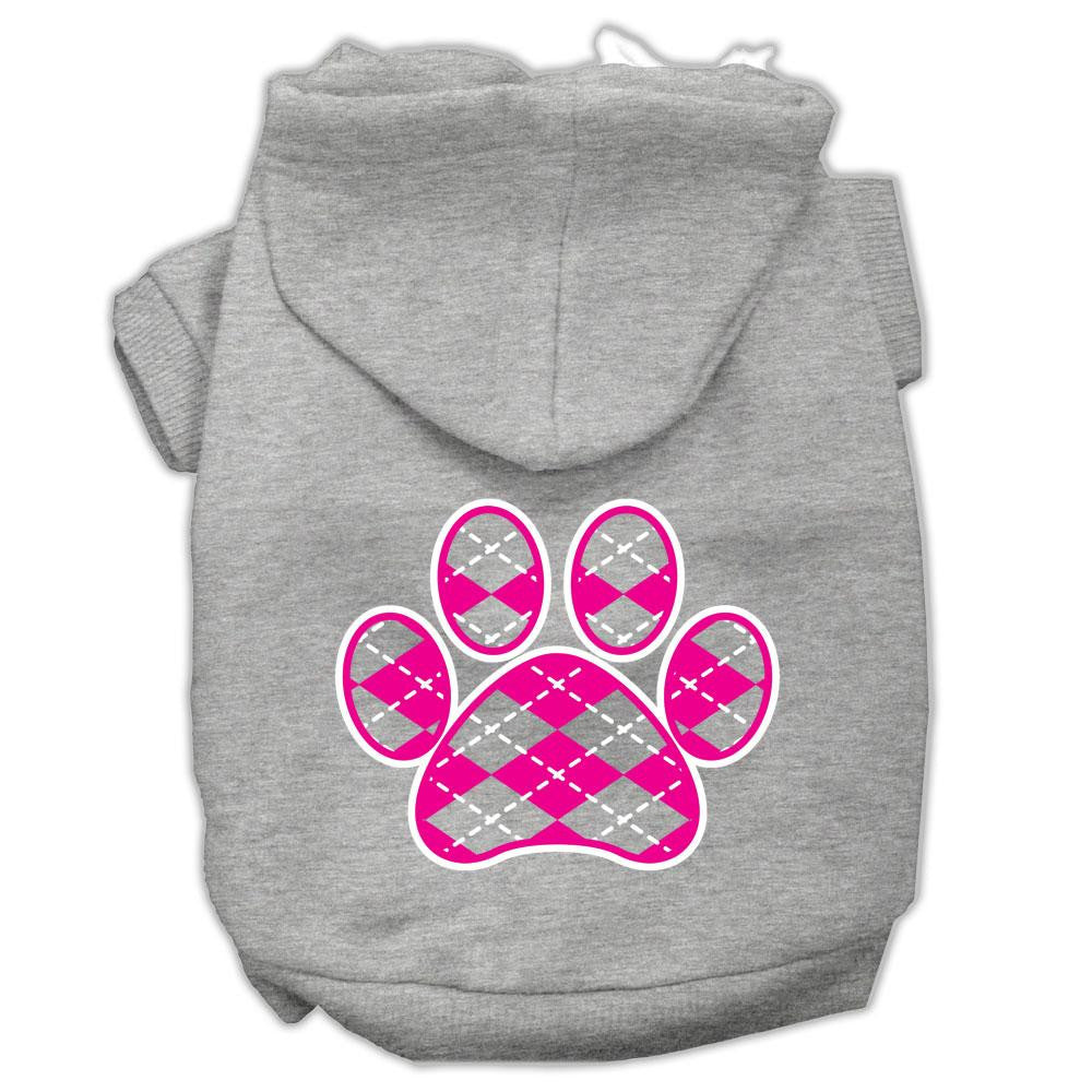 Argyle Paw Pink Screen Print Pet Hoodies Grey Size Xs (8)