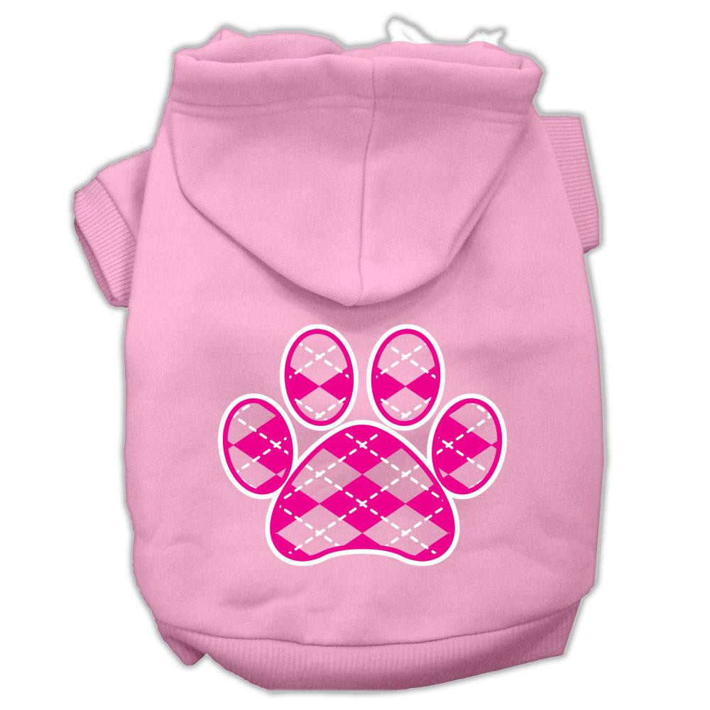 Argyle Paw Pink Screen Print Pet Hoodies Light Pink Size Xs (8)