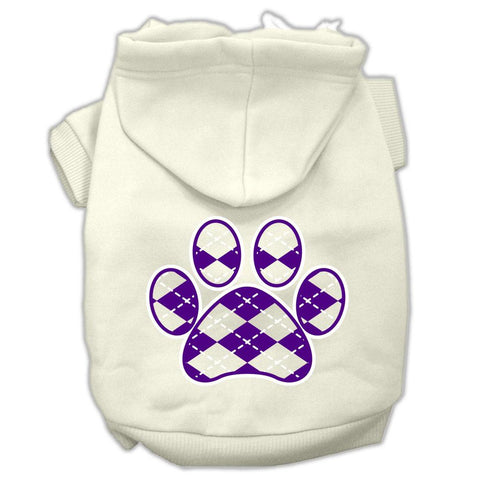 Argyle Paw Purple Screen Print Pet Hoodies Cream Size L (14)