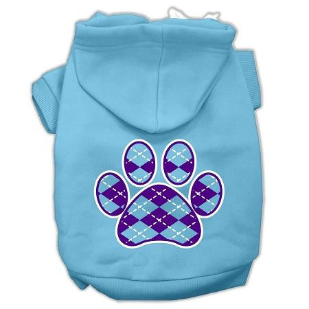 Argyle Paw Purple Screen Print Pet Hoodies Baby Blue Size Sm (10)