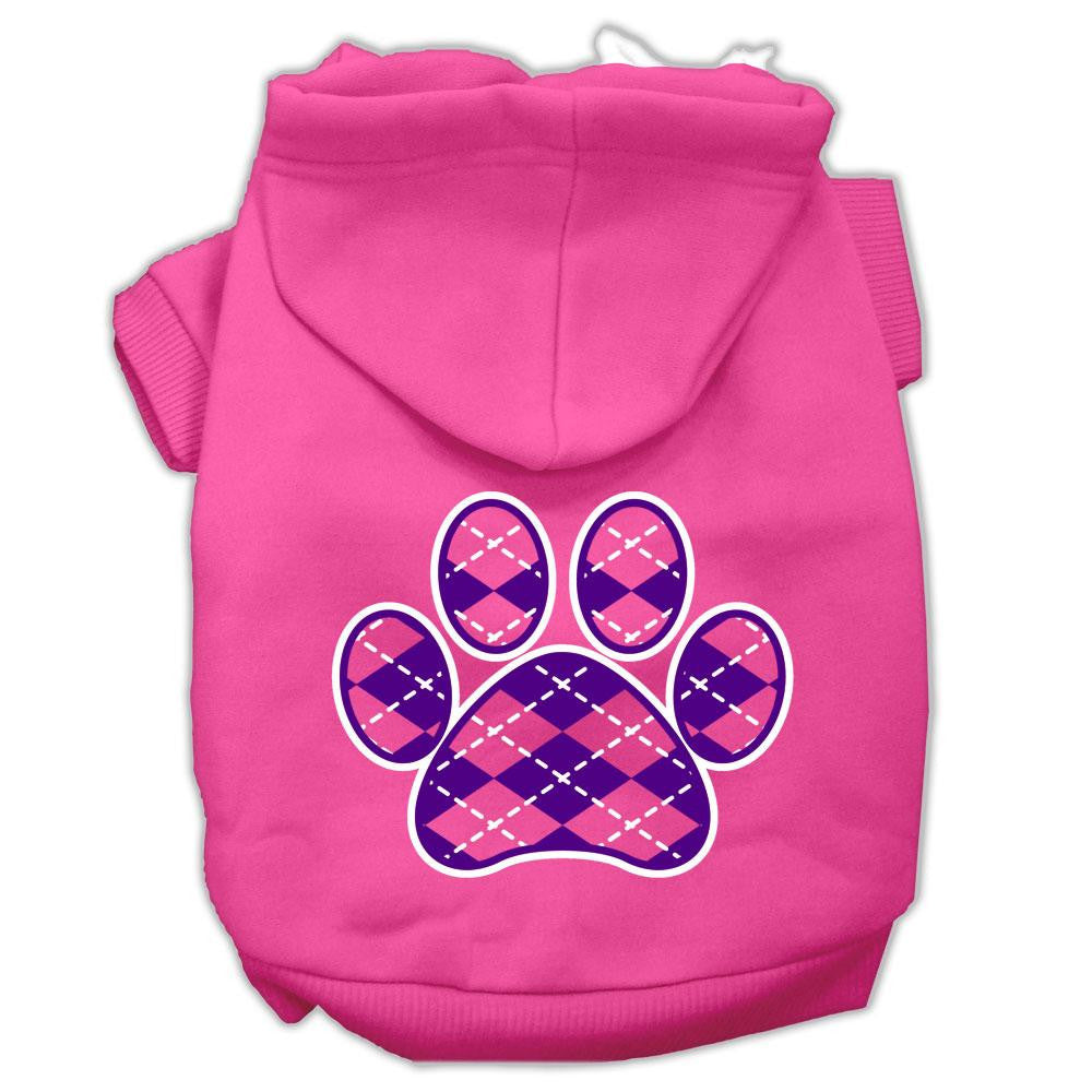 Argyle Paw Purple Screen Print Pet Hoodies Bright Pink Size Sm (10)