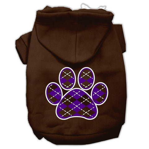 Argyle Paw Purple Screen Print Pet Hoodies Brown Size Sm (10)