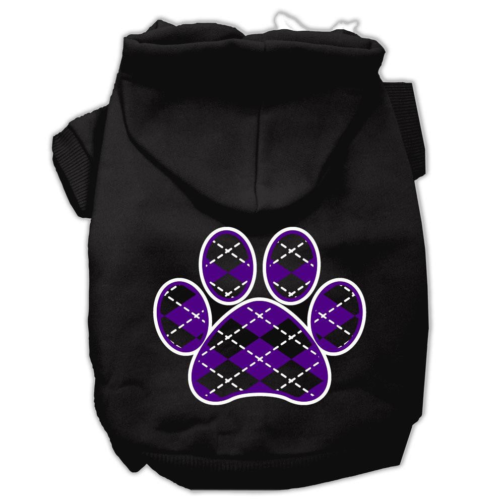 Argyle Paw Purple Screen Print Pet Hoodies Black Size XL (16)