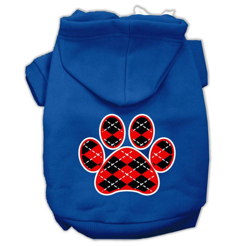 Argyle Paw Red Screen Print Pet Hoodies Blue Size Med (12)