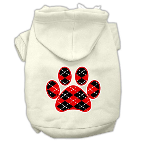 Argyle Paw Red Screen Print Pet Hoodies Cream Size XS (8)