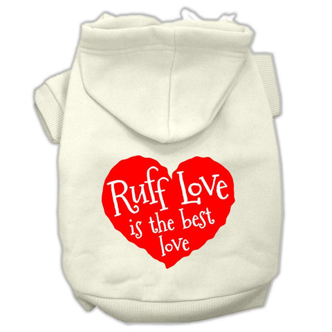 Ruff Love Screen Print Pet Hoodies Cream Size Med (12)