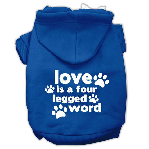 Love Is A Four Leg Word Screen Print Pet Hoodies Blue Size Lg (14)