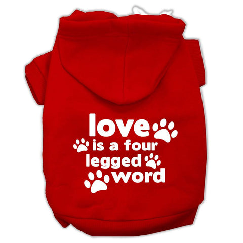 Love is a Four Leg Word Screen Print Pet Hoodies Red Size Lg (14)