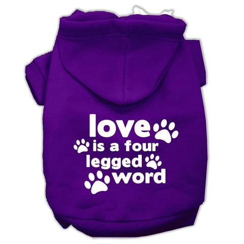 Love Is A Four Leg Word Screen Print Pet Hoodies Purple Size Med (12)