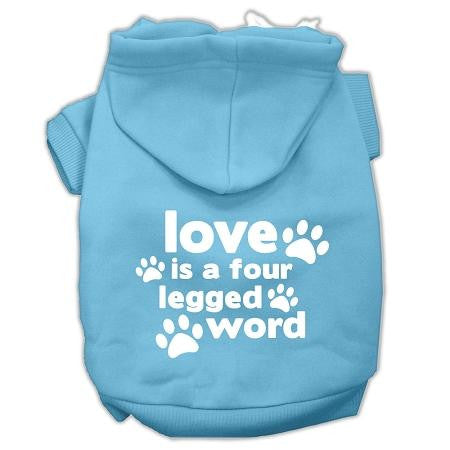 Love Is A Four Leg Word Screen Print Pet Hoodies Baby Blue Size Xs (8)