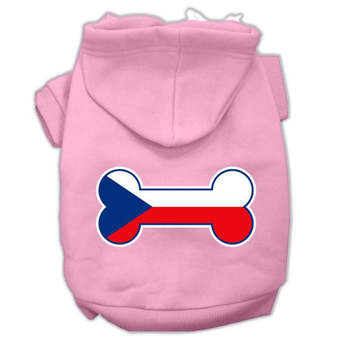 Bone Shaped Czech Republic Flag Screen Print Pet Hoodies Light Pink Size L (14)