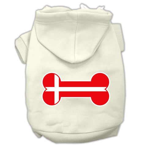 Bone Shaped Denmark Flag Screen Print Pet Hoodies Cream Size M (12)