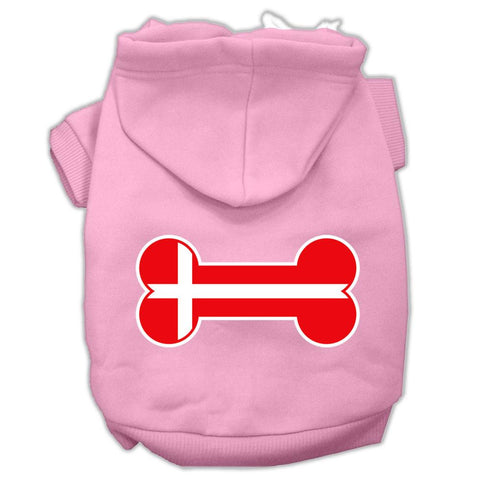 Bone Shaped Denmark Flag Screen Print Pet Hoodies Light Pink Size M (12)