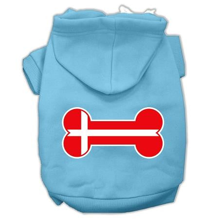 Bone Shaped Denmark Flag Screen Print Pet Hoodies Baby Blue Xs (8)