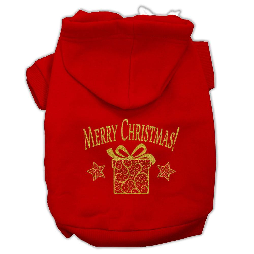 Golden Christmas Present Pet Hoodies Red Size XS (8)