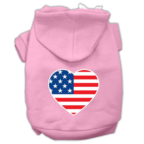 American Flag Heart Screen Print Pet Hoodies Light Pink Size XL (16)