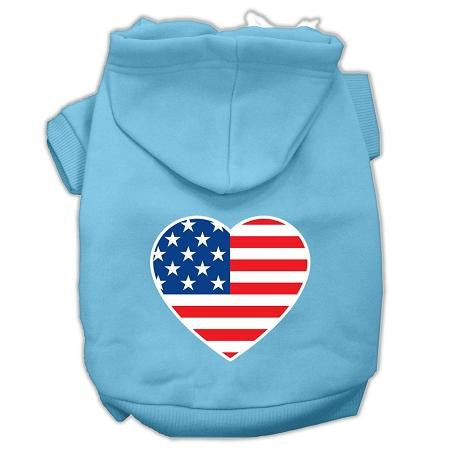 American Flag Heart Screen Print Pet Hoodies Baby Blue Size Xs (8)