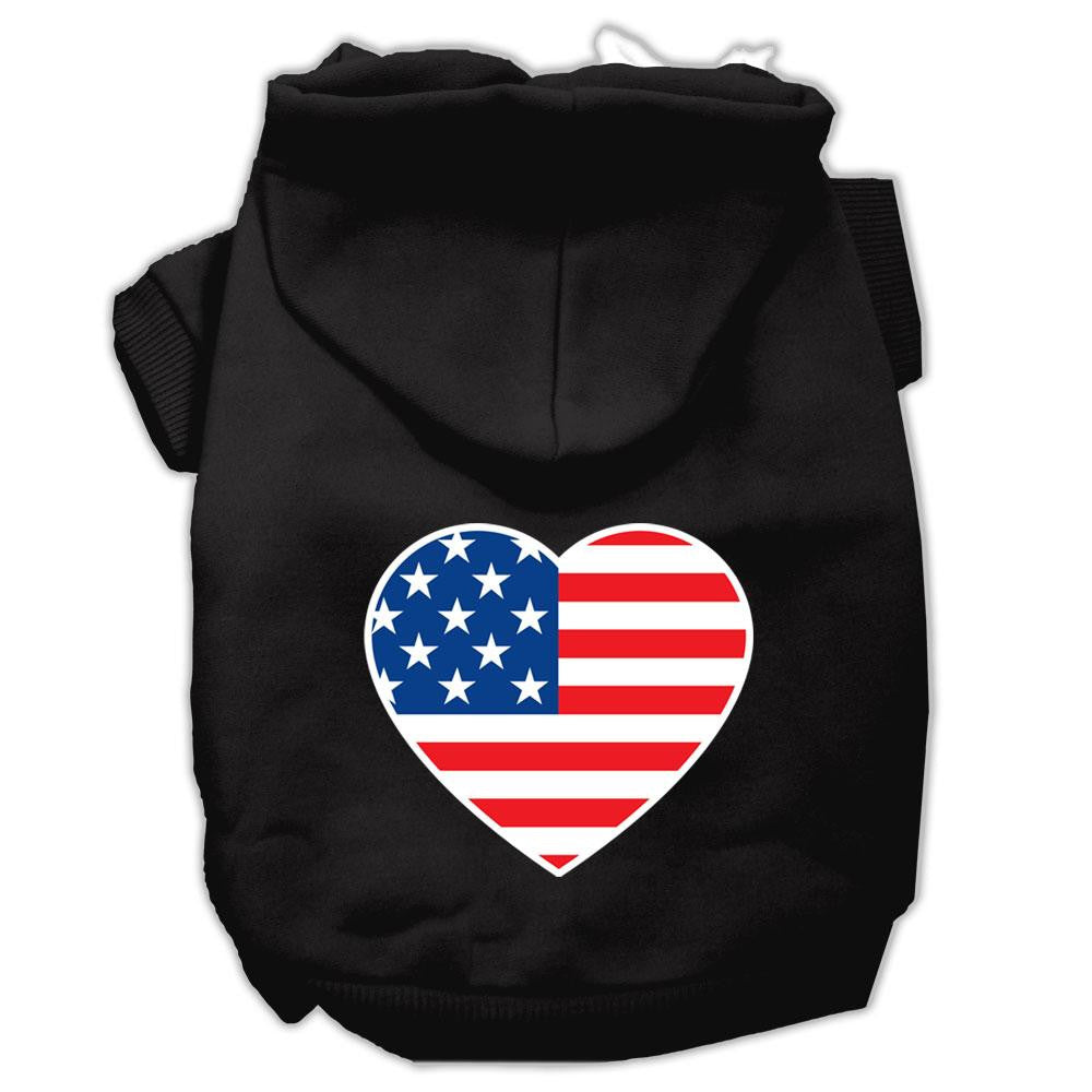 American Flag Heart Screen Print Pet Hoodies Black Size XS (8)