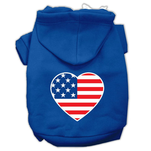 American Flag Heart Screen Print Pet Hoodies Blue Size XS (8)