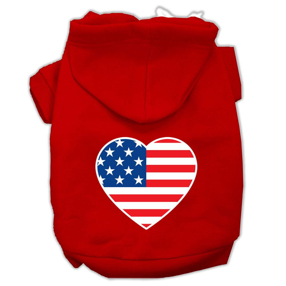 American Flag Heart Screen Print Pet Hoodies Red Size XS (8)