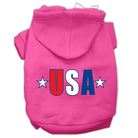 USA Star Screen Print Pet Hoodies Bright Pink Size Lg (14)