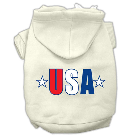 Usa Star Screen Print Pet Hoodies Cream Size Lg (14)