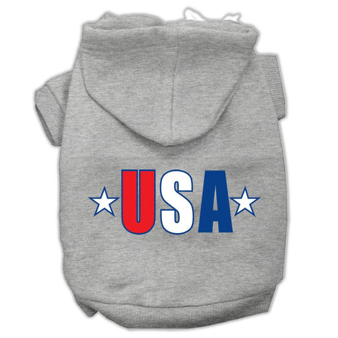 Usa Star Screen Print Pet Hoodies Grey Size Lg (14)