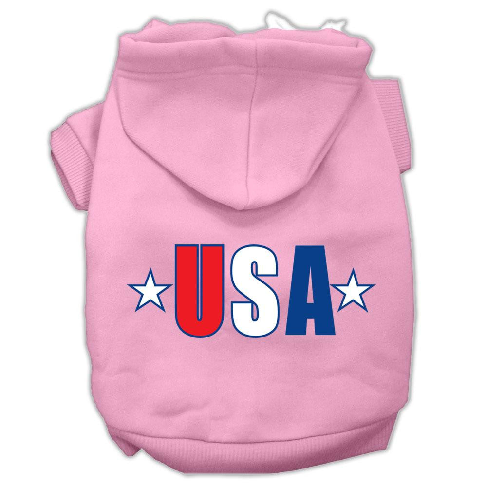 Usa Star Screen Print Pet Hoodies Light Pink Size Lg (14)