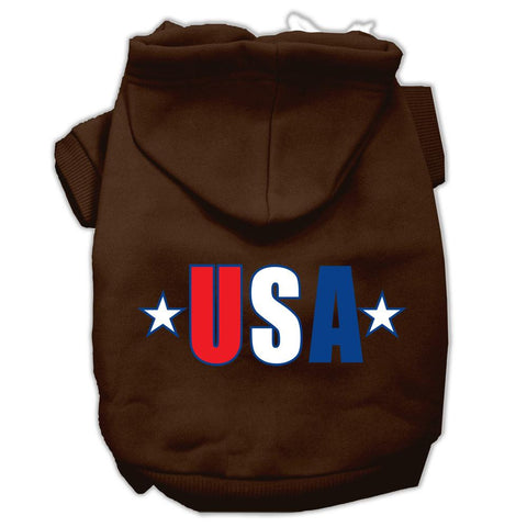 USA Star Screen Print Pet Hoodies Brown Size Med (12)