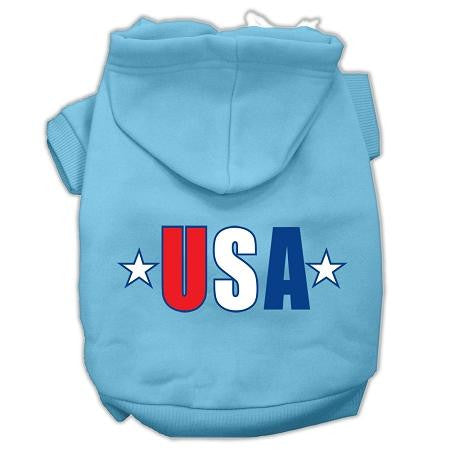 Usa Star Screen Print Pet Hoodies Baby Blue Size Xs (8)