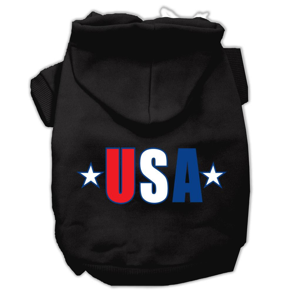 USA Star Screen Print Pet Hoodies Black Size XS (8)