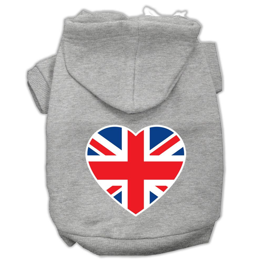 British Flag Heart Screen Print Pet Hoodies Grey Size Xxxl (20)